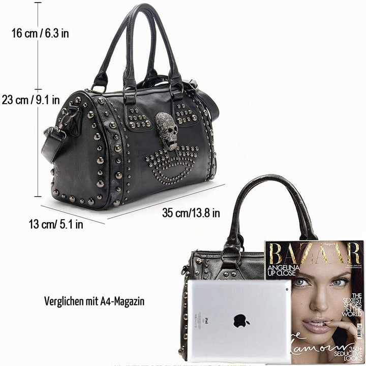 AlwaySky Womens Schädel Handtasche Grosse Kapazität Gothic Umhängetasche Beschlagene Doktor Handtasc