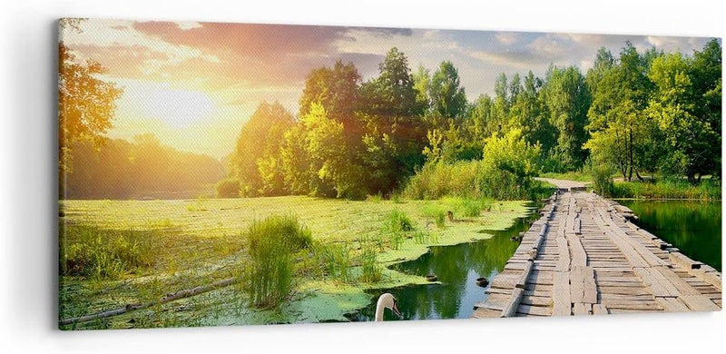 Wandbilder Dekoration Wohnzimmer Architektur Promenade Schwan Landschaft Bilder auf Leinwand 120x50c