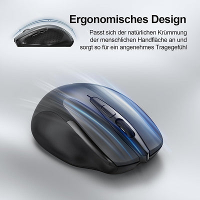 TECKNET Bluetooth Maus, Wiederaufladbare Maus Kabellos(DREI Modi: BT 5.0/3.0 + 2.4G), 4800 DPI, Ergo