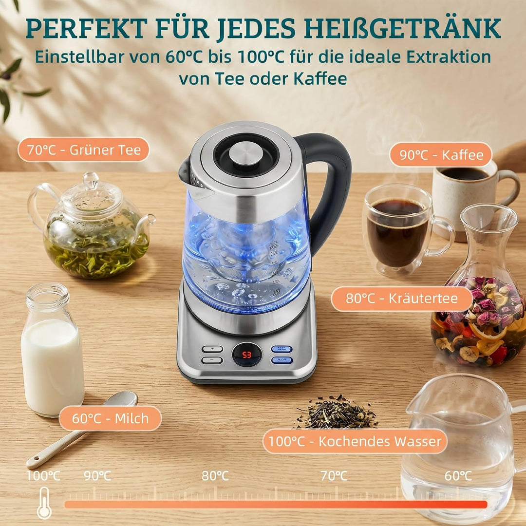 HOMCOM Elektrischer Wasserkocher, 1,7L Schnellkochender 2200W Wasserkocher mit UK Strix Thermostat,