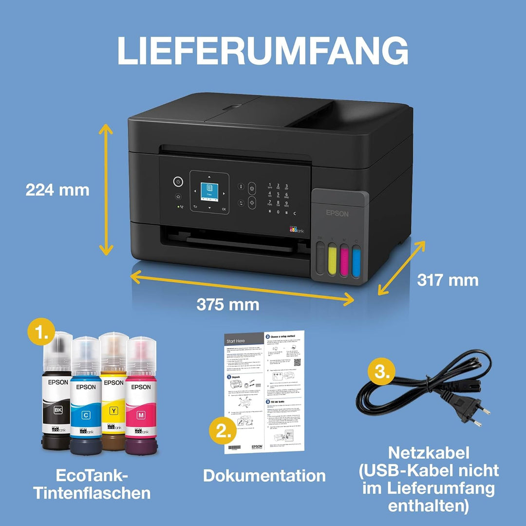 Epson EcoTank ET-4900 | Wi-Fi und Ethernet | A4 | Drucken, Kopieren, Scannen, Faxen | LC-Display | A
