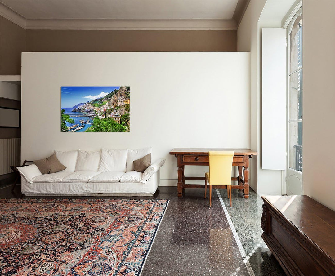 120x80cm - Amalfi Italien Meer Küste Dorf Hafen Boote - Bild auf Keilrahmen modern stilvoll - Bilder