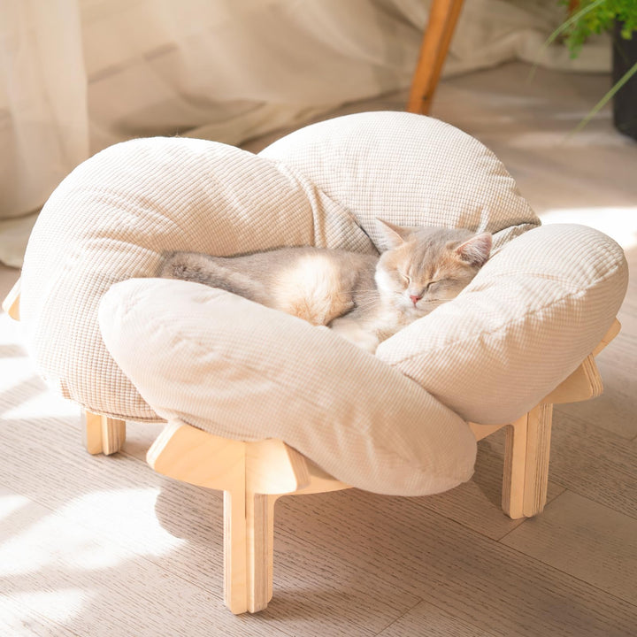 CheerPals Erhöhtes Katzenbett Blumenform, 55cm L&W Grosses Katzensofa, Stilvoll Katzenstuhl mit Hoch