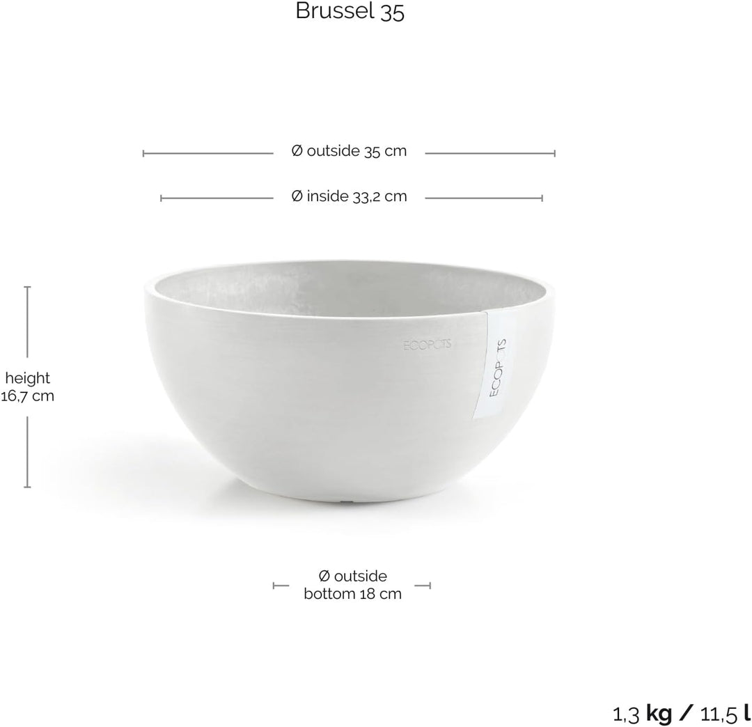 ECOPOTS Pflanzschale Blumentopf Brüssel Weiss - Durchmesser Ø 35 cm rund gross - Pflanzentopf aus Re