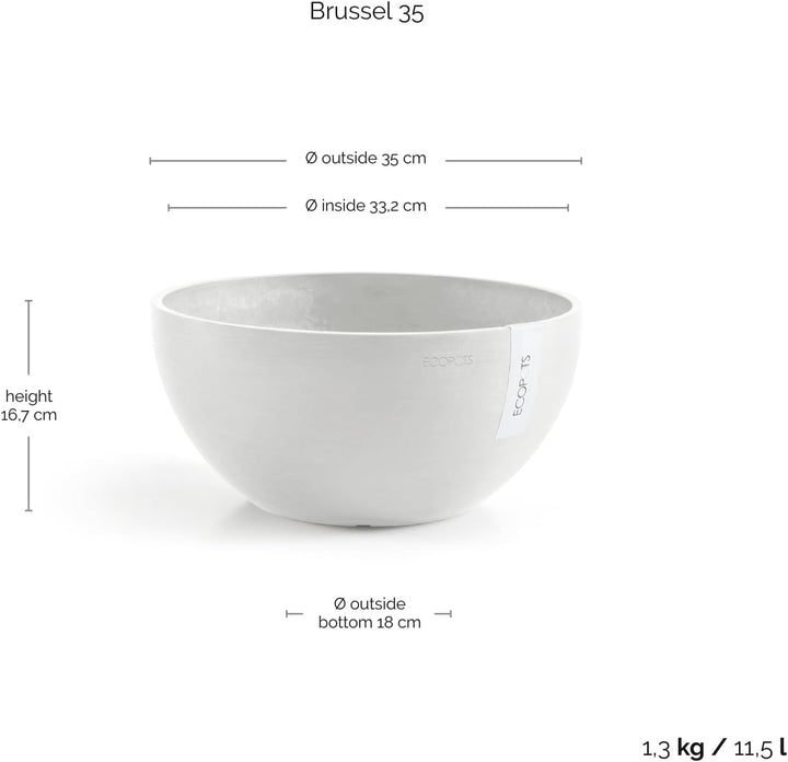 ECOPOTS Pflanzschale Blumentopf Brüssel Weiss - Durchmesser Ø 35 cm rund gross - Pflanzentopf aus Re