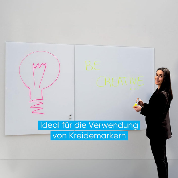 FRANKEN Whiteboard aus Glas, magnetisch und beschreibbar, Design-Schreibtafel ohne Rahmen, Magnettaf