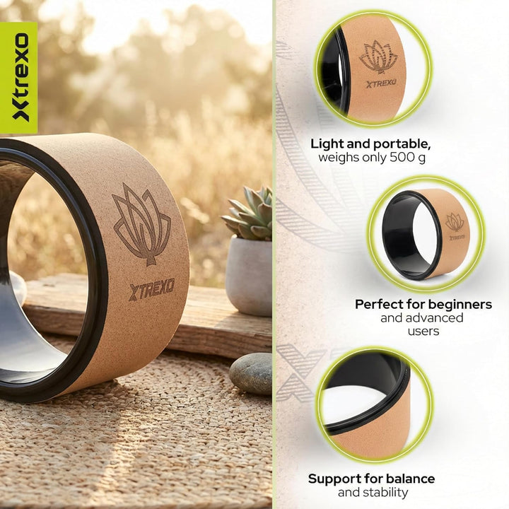 TREXO Yoga Rad Naturkork mit einem Durchmesser von 32 cm und einer Breite von 13 cm in Braun aus 100