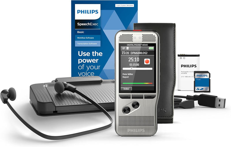 Philips DPM7700 Komplett-Set für Autor und Assistenz, enthält Diktiergerät Aufnahmegerät DPM7200, Fu