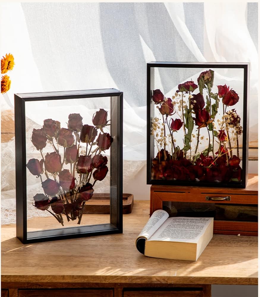 NatureMan Fotorahmen aus Holz, getrocknete Blumen, dekorativer schwebender Bilderrahmen, doppelseiti