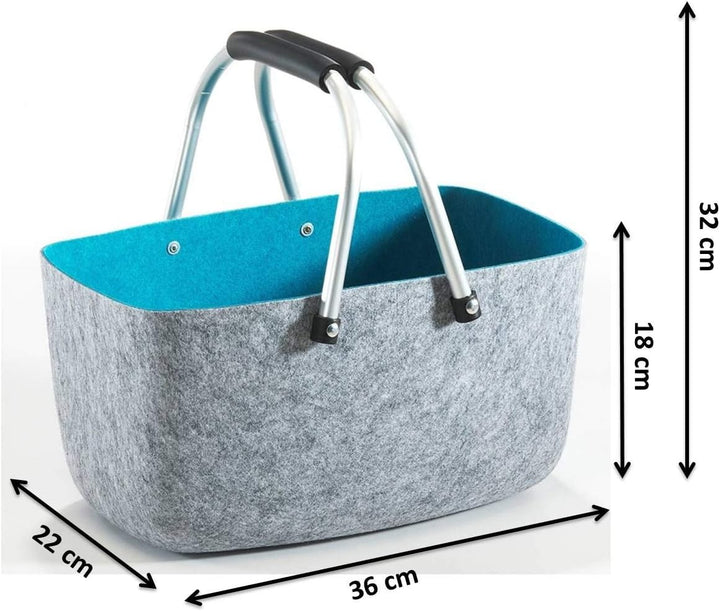 Kobolo personalisierbarer Filzkorb | 36x22x18 cm | grau-blau | moderner Einkaufskorb mit stabilen He