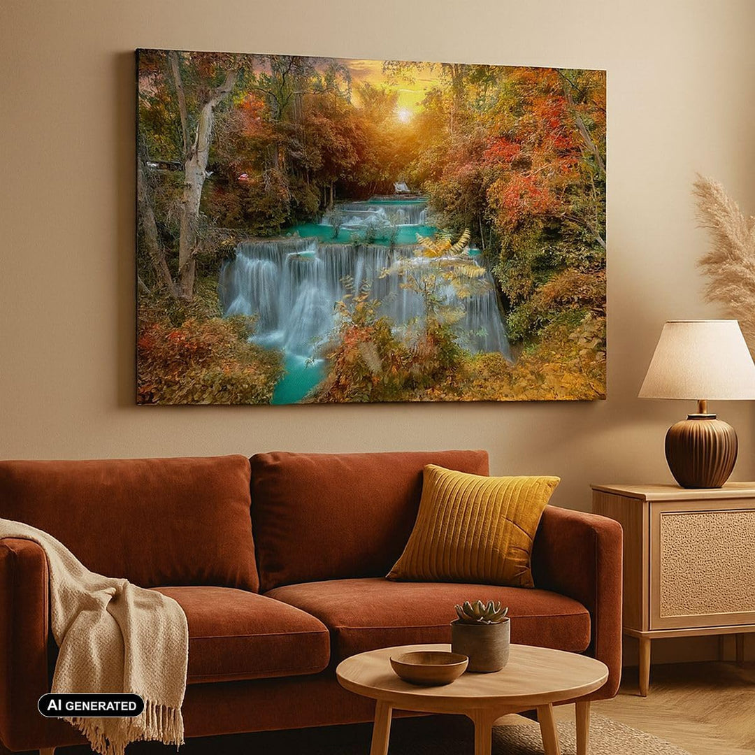 ARTTOR Bilder auf Leinwand 100x70cm Leinwandbild Park Wasserfall Wasser Gross Wanddeko Bild Schlafzi