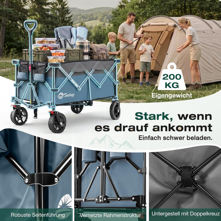 Sekey XXL Plus Bollerwagen Faltbar 200L 200KG Tragkraft, Faltbarer Bollerwagen Geländetauglich mit B