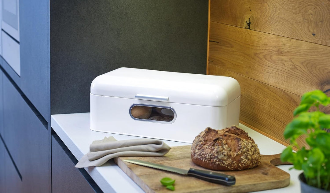 Echtwerk stilvoller Brotkasten, Retro-Brotbox aus Metall mit Sichtfenster, Platzsparende Aufbewahrun