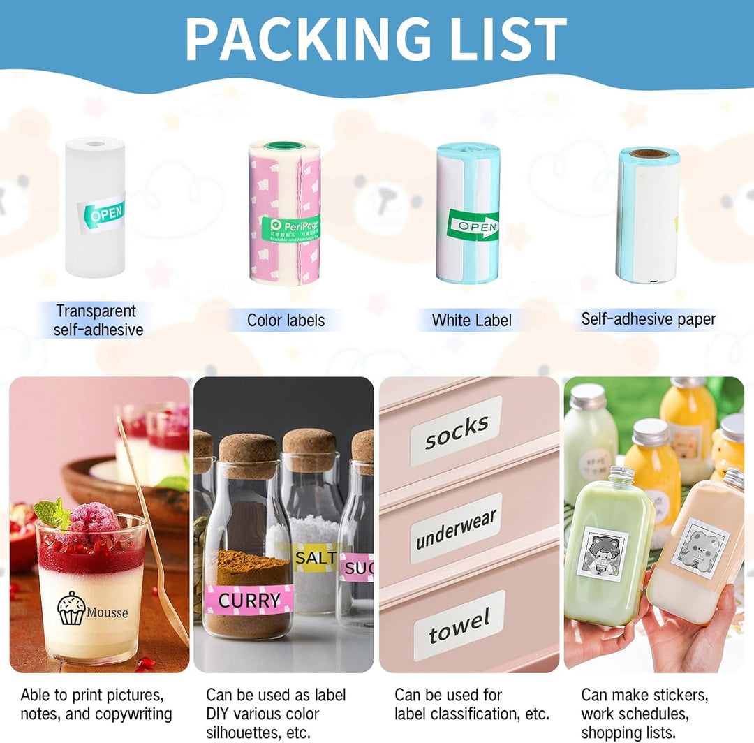 GuKKK Mini Drucker, Mobiler Fotodrucker, Tragbarer Mini Fotodrucker, Wireless Thermodrucker mit 11 R