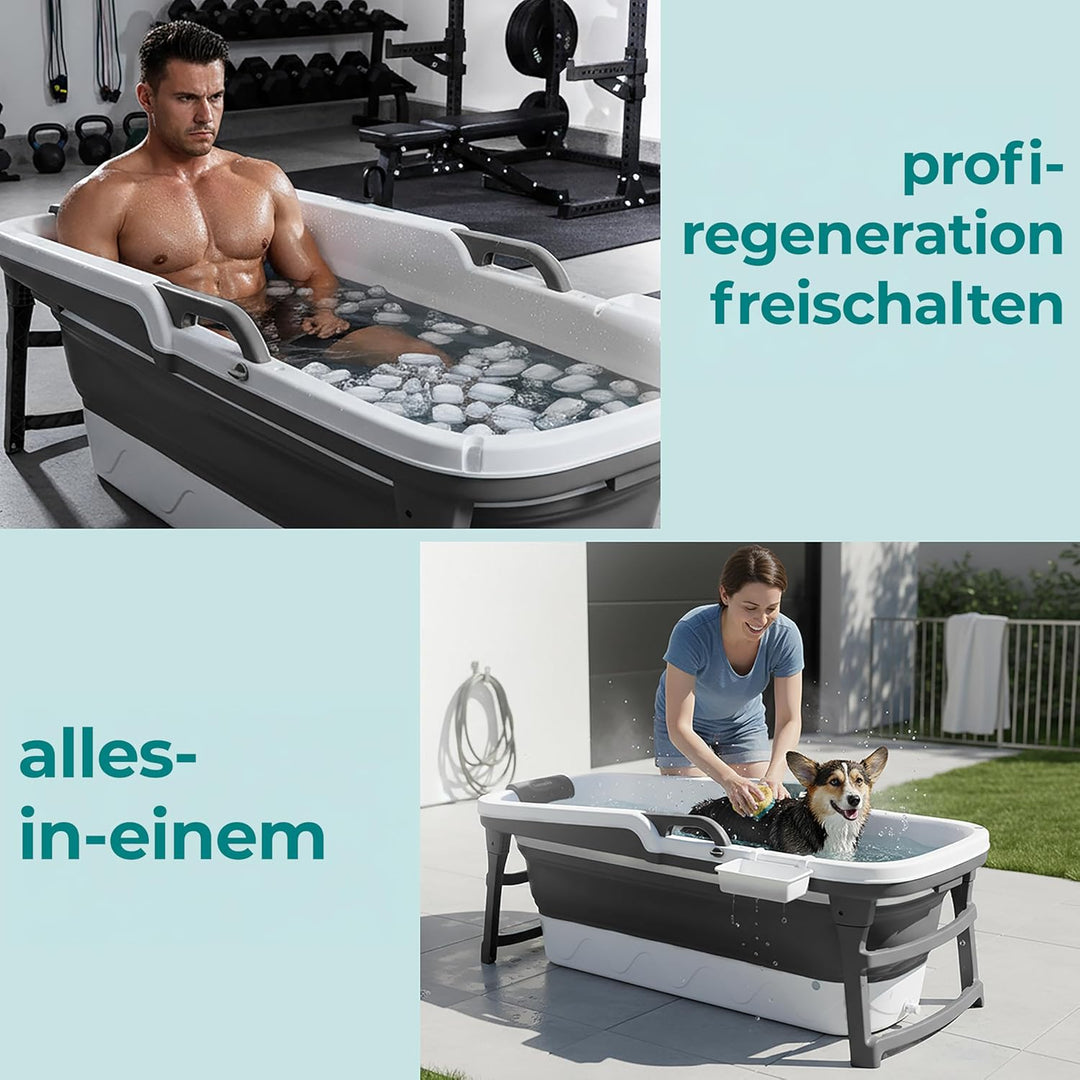 SereneLife Faltbare Badewanne Erwachsene 150 cm – Mobile Klappbare Badewanne für Dusche mit Deckel u