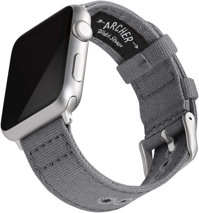 Archer Watch Straps - Canvas-Uhrenarmband für Apple Watch 38/40/41 mm Apple Watch Schiefergrau, Silb