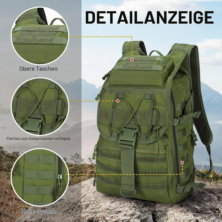 SHANNA Militärrucksack 35L/50L Armee Rucksack Molle, Hohe Kapazität Trekkingrucksack Wanderrucksäcke