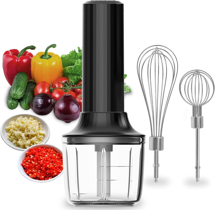 3-in-1 Elektrischer Schneebesen, PowCube Handmixer, Kleiner Kabelloser Stabmixer, Mini Zwiebelhacker