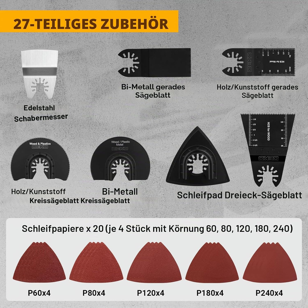 Oszillationswerkzeug 300W: DEKOPRO Multifunktionswerkzeug,15000-22000 RPM,6 Drehzahlen,3°Oszillation