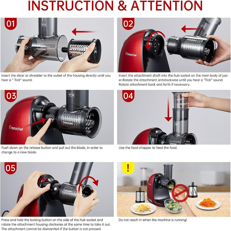 Elektrische Gemüsehobel Zubehör für AMZCHEF Slow Juicer ZM1501&GM3001 Käsereibe Küchenreibe Trommelr