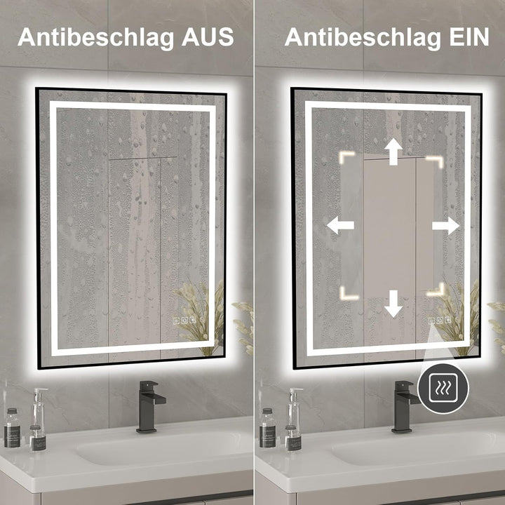 furduzz Badezimmerspiegel mit Beleuchtung, 500 x 700 mm, wandmontierter Kosmetikspiegel mit Vorder-