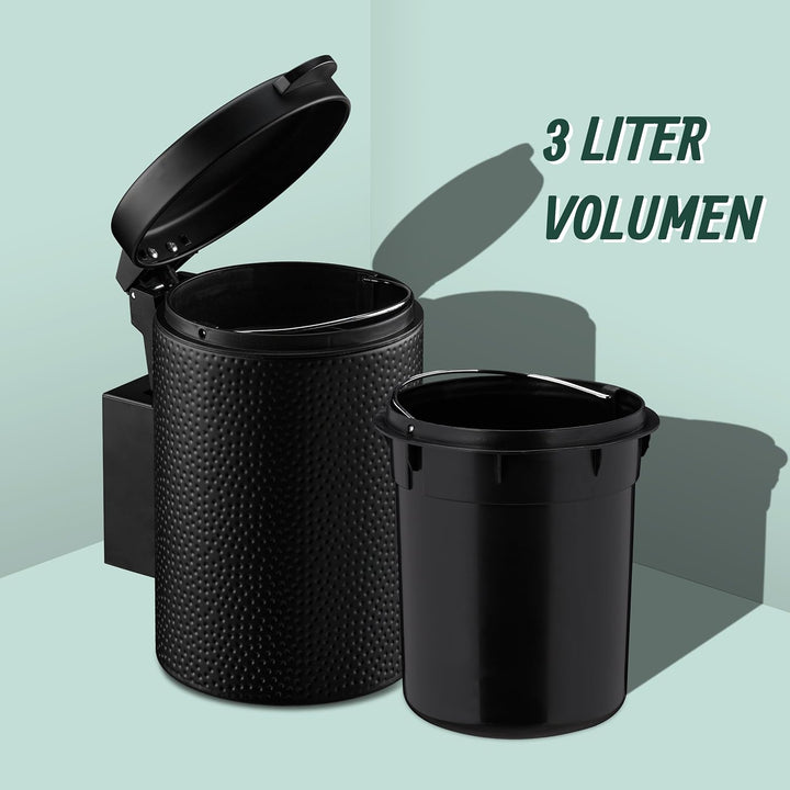 Relaxdays Kosmetikeimer Wandmontage, 3 Liter, Absenkautomatik, Inneneimer, Metall, runder Badezimmer