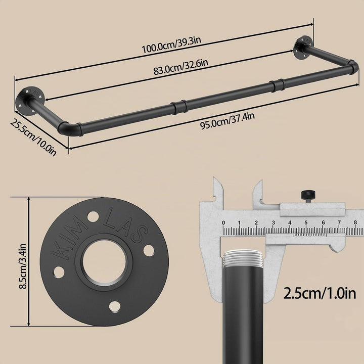 100cm Kleiderstange Industrial, Kleiderständer Wandmontage, Offener Kleiderschrank, Kleiderstangen f