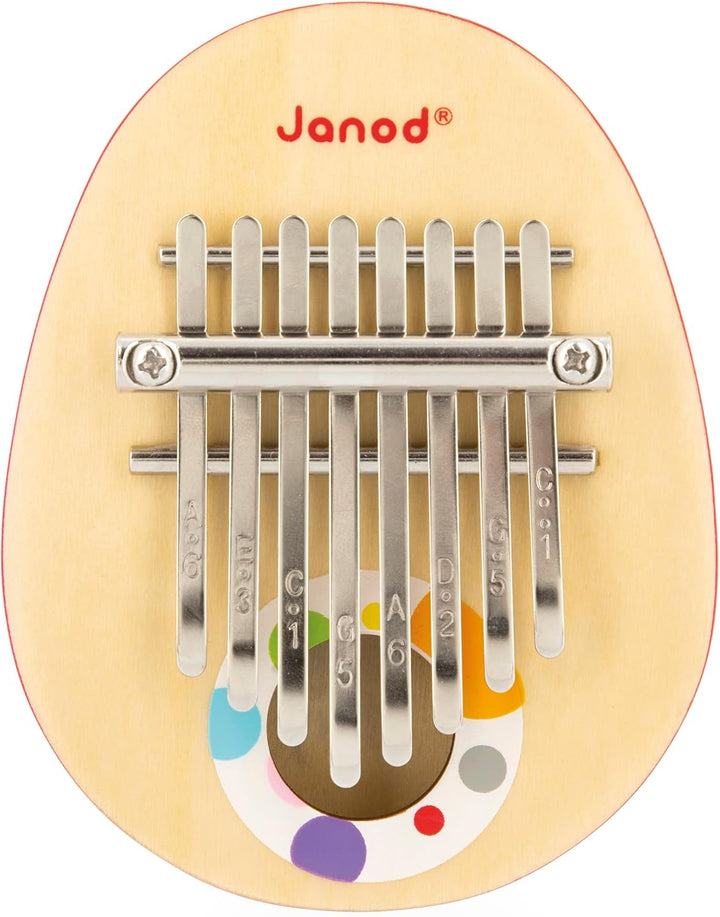 Janod Konfetti-Serie Confetti Holz Rollen-und Musikspielzeug-8 Lamellen aus Metall-Kalimba für Kinde