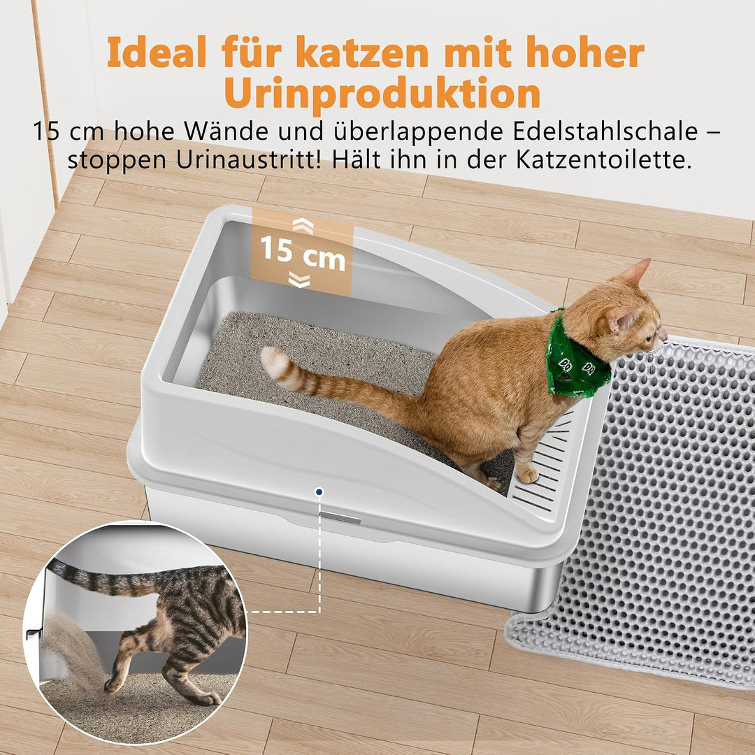2 Pack FURTIME Katzenklo Edelstahl, Katzentoilette Edelstahl 30L Grosse Kapazität Auslaufsicher Gege