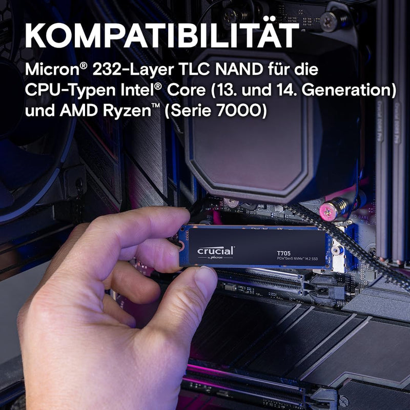 Crucial T705 4TB SSD PCIe Gen5 NVMe M.2 Interne SSD, bis zu 14.100MB/s, Microsoft DirectStorage, PCI
