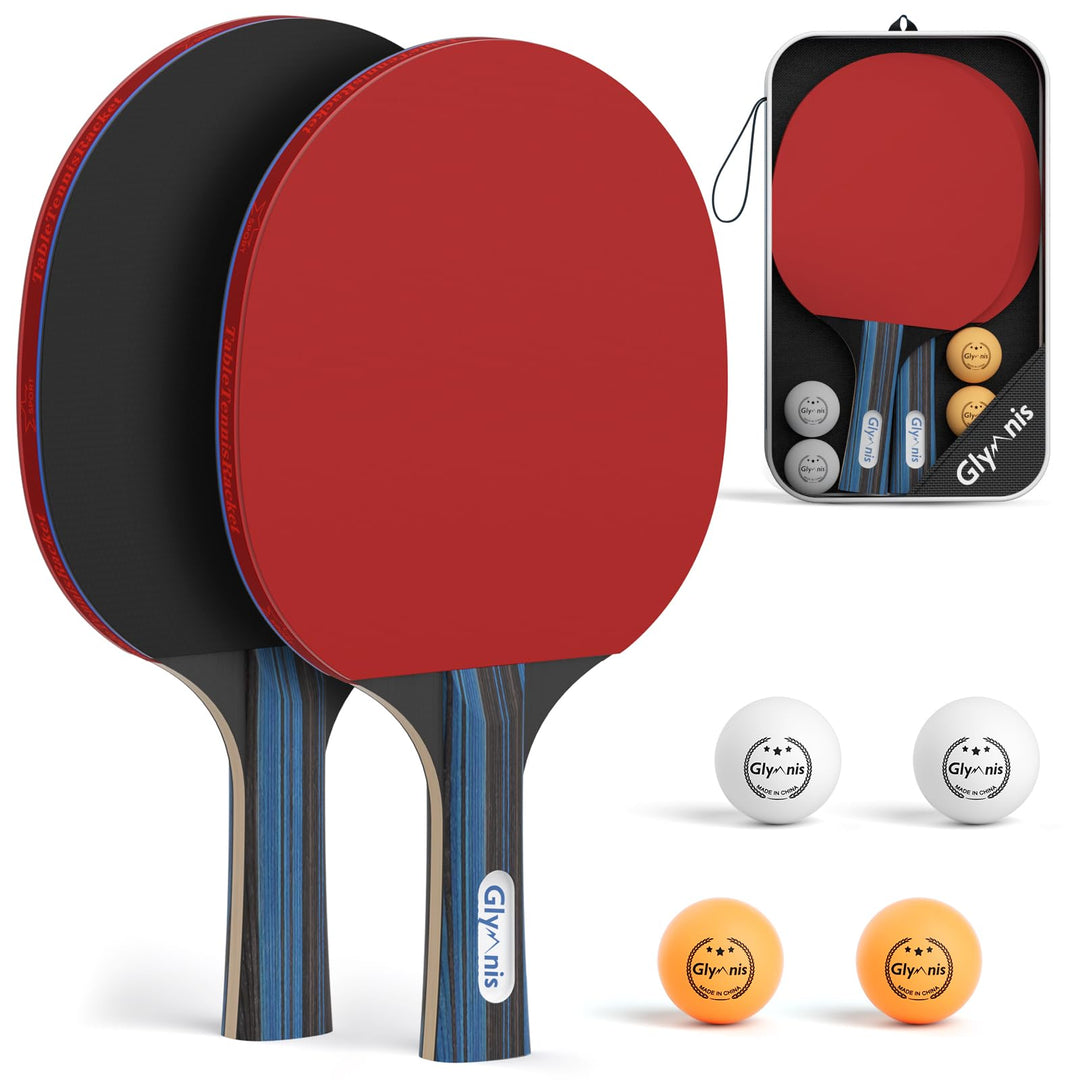 Glymnis Tischtennisschläger Tischtennis Set mit 2 Tischtennisschläger und 4 Tischtennisbälle, 1 Trag