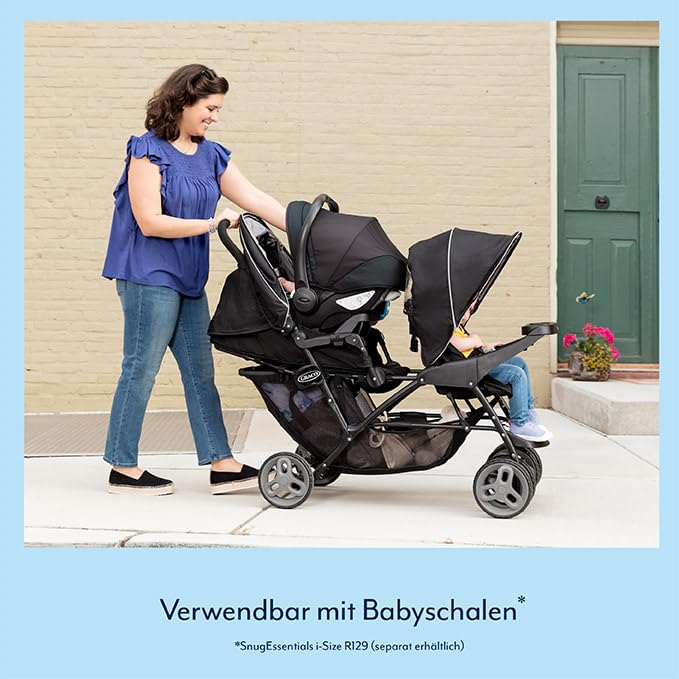 Graco Stadium Duo Geschwisterwagen, Zwillingswagen, 0-15 kg, auch mit Babyschale nutzbar, verstellba