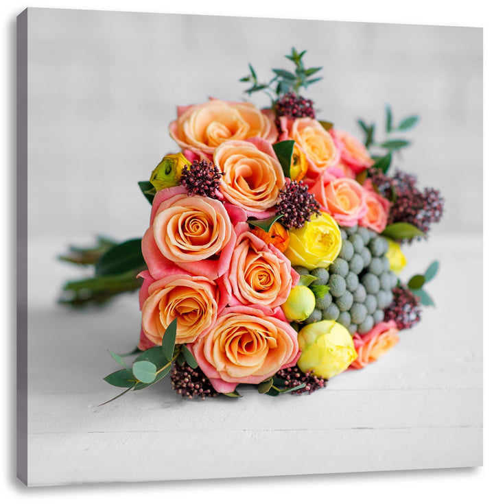 Pixxprint Romantischer Blumenstrauss als Leinwandbild/Grösse: 70x70 cm/Wandbild/Kunstdruck/fertig be