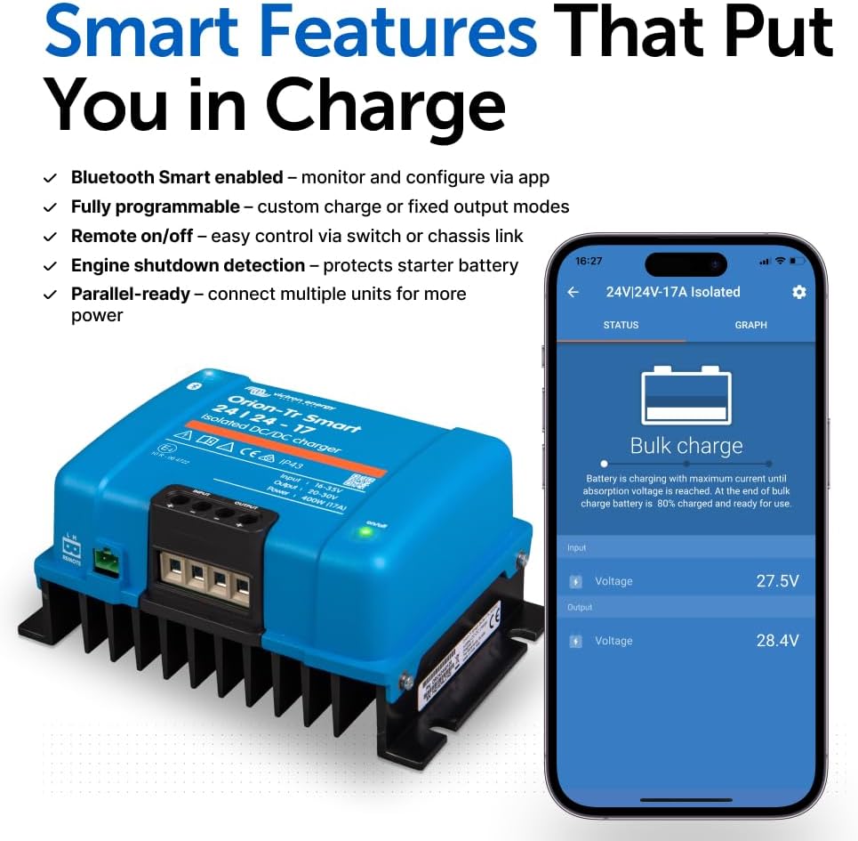 Victron Energy Orion-Tr Smart DC-DC Ladebooster (Bluetooth) - 24/24V, 17 Amp, 400-Watt - Batterie La