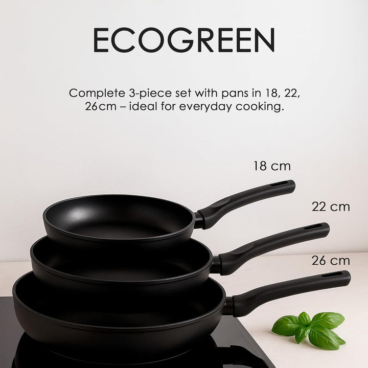 WECOOK! Ecogreen Pfannen-Set, antihaftbeschichtet, 3-teilig, 18/22 / 26 cm, aus gepresstem Aluminium