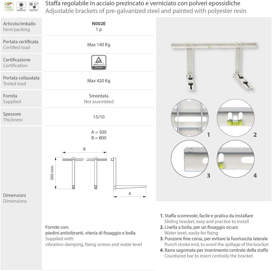 Verstellbare Halterung für Ausseneinheit Klimaanlage 500 x 800 mm Tragkraft 140 kg (Kg420)