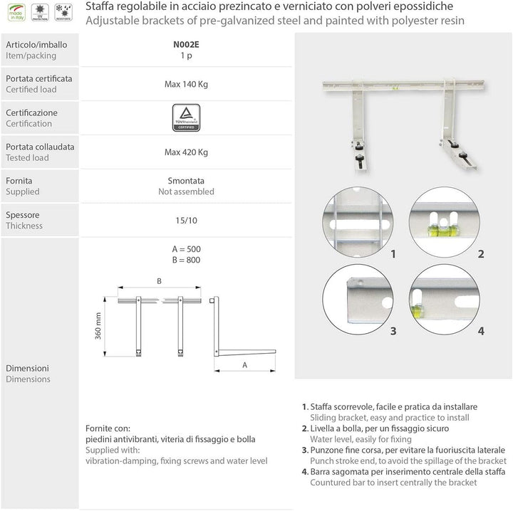 Verstellbare Halterung für Ausseneinheit Klimaanlage 500 x 800 mm Tragkraft 140 kg (Kg420)
