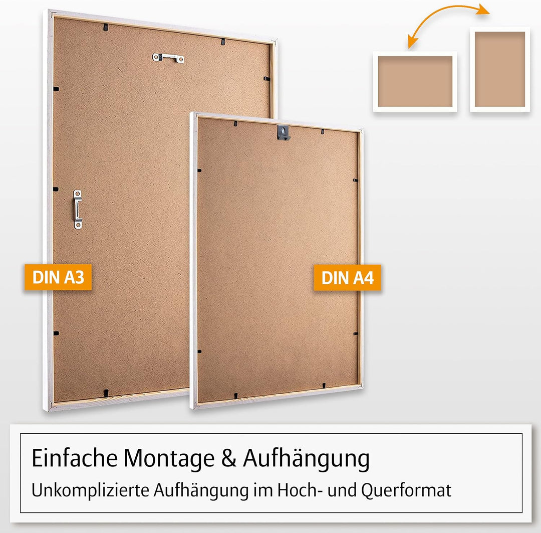 Hyggelig Home Rahmen Set - 7 hochwertige Bilderrahmen aus Holz mit bruchsicherem Plexiglas - 3 x DIN