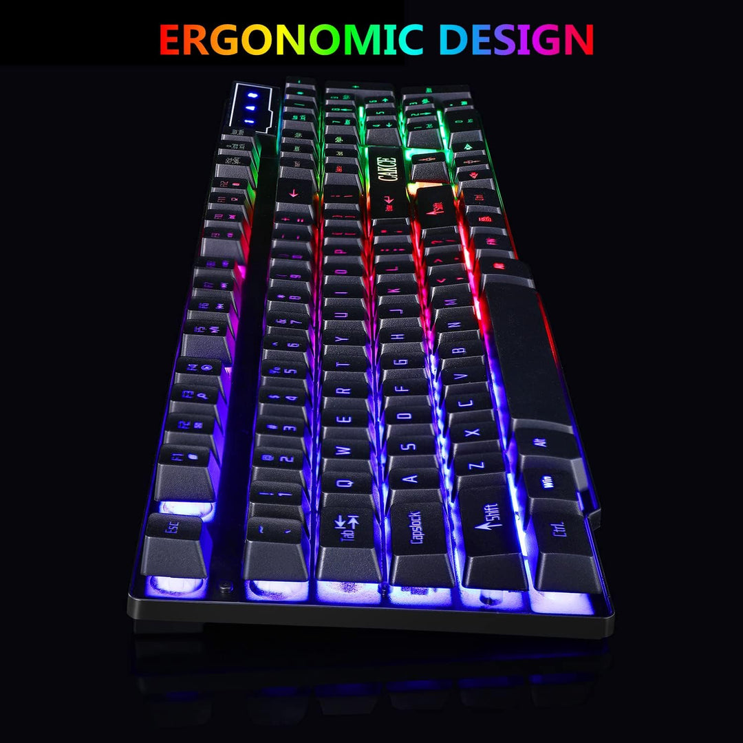 RGB-Gaming-Tastatur und bunte Maus-Kombination, USB-kabelgebundene LED-Hintergrundbeleuchtung, Gamin