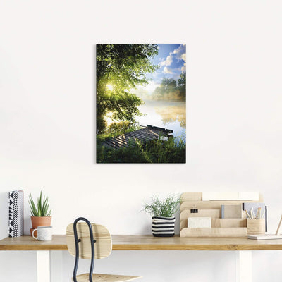 ARTland Leinwandbilder Wandbild Bild Leinwand 45x60 cm Natur Landschaft Wald Baum See Steg Sommer So