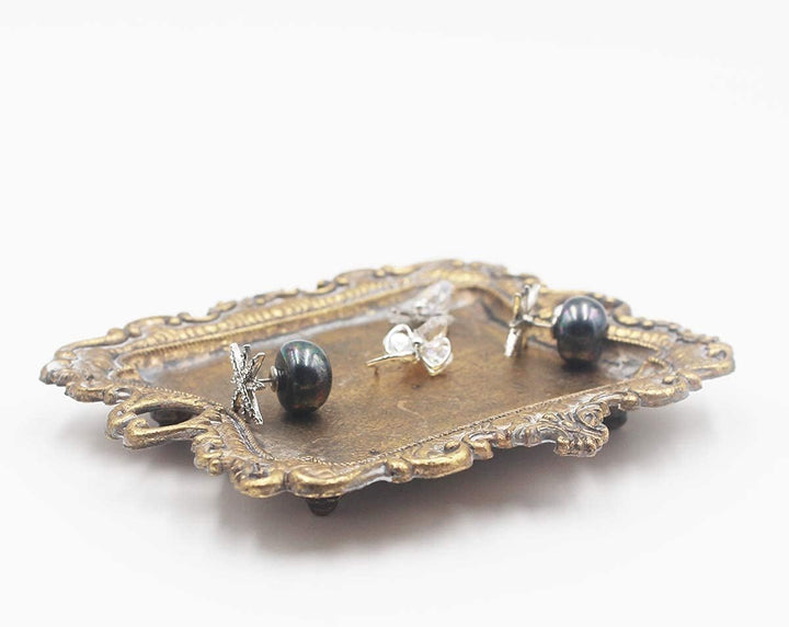 SharpCost Funly mee Small Antique Trinket Dish Vintage Gold Jewelry Tray , Ring Holder, Gold