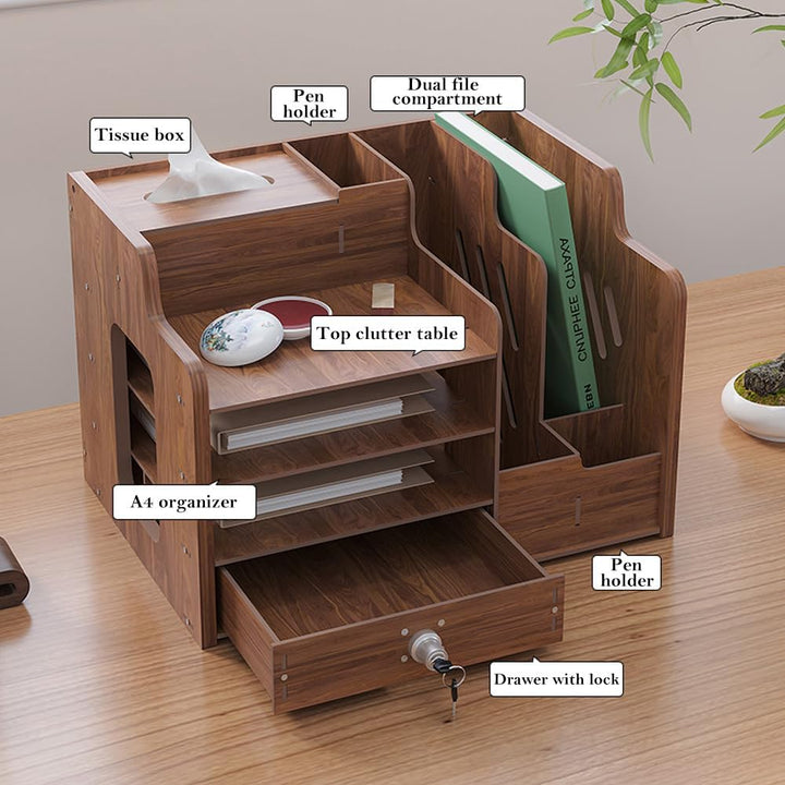 Hggzeg Schreibtisch-Organizer aus Holz,grosse Kapazität,Schreibtisch-Organizer,Aktenregal,A4-Papier-