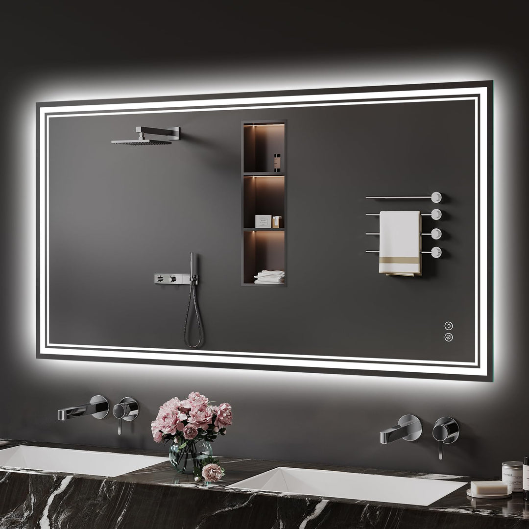 Badspiegel-mit-Beleuchtung 70x120cm - LED Badezimmerspiegel Badezimmer Spiegel mit Beleuchtung, Besc