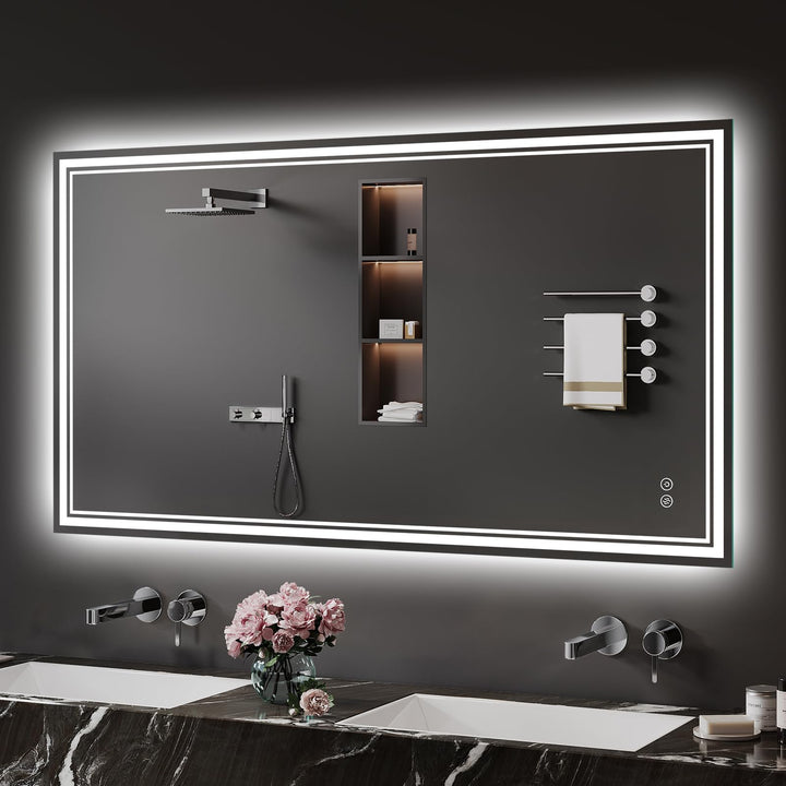 Badspiegel-mit-Beleuchtung 70x120cm - LED Badezimmerspiegel Badezimmer Spiegel mit Beleuchtung, Besc