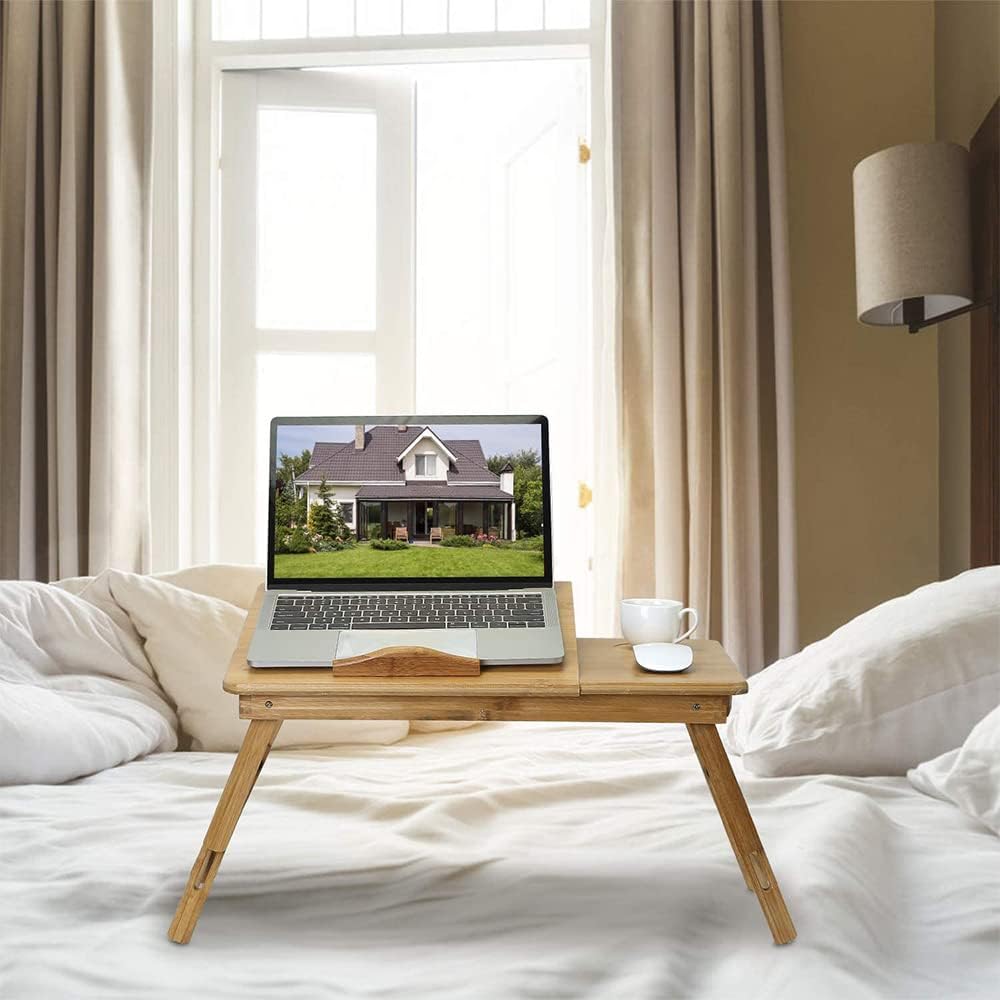 Betttablett Laptoptisch wählbar Laptop Betttisch Bambus Bett Tablett klappbar mit Füssen zum Aufstel