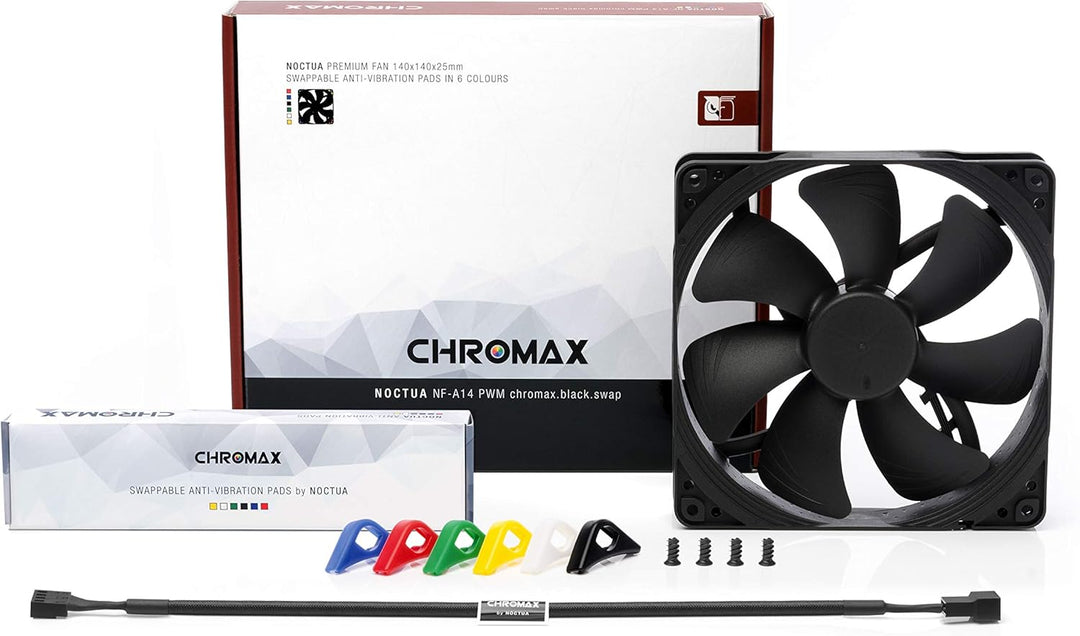 Noctua NF-A14 PWM chromax.black.swap, Leiser Premium-Lüfter, 4-Pin (140mm, Schwarz)