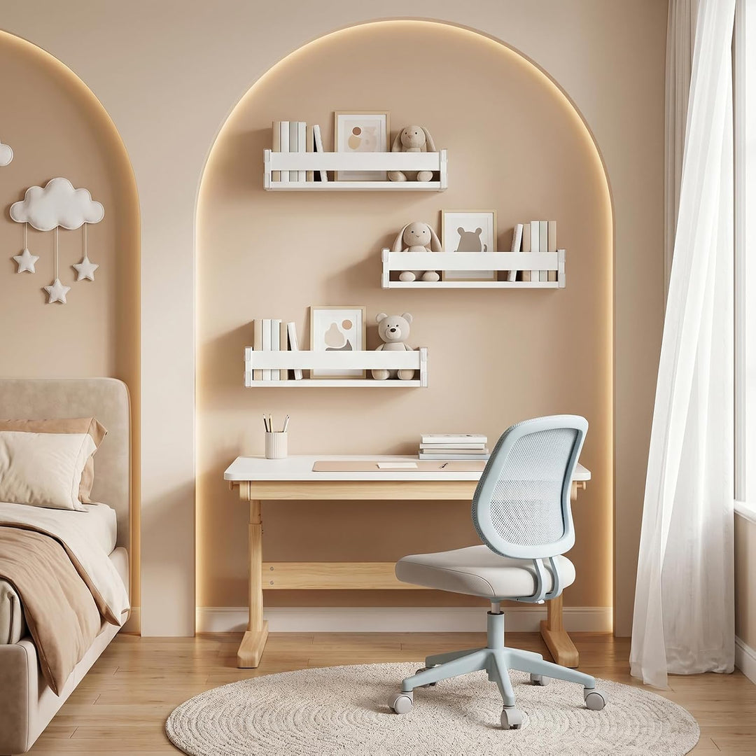Wandregal für das Kinderzimmer, 44,7 cm, Bücherregal für die Wand, 3er-Set, Wandregal aus Holz, Schw
