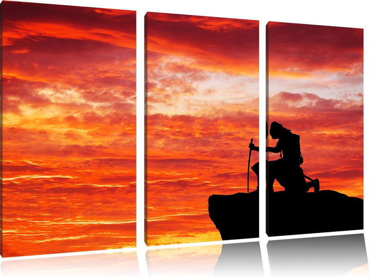 Pixxprint Samurai auf der Spitze des Berges als Leinwandbild | Grösse: 3 Teilig (120x80) | Wandbild|
