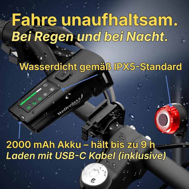 LED Fahrradlicht Set USB aufladbar 100LUX | Fahrrad Licht StVZO zugelassen | Fahrradbeleuchtung Set