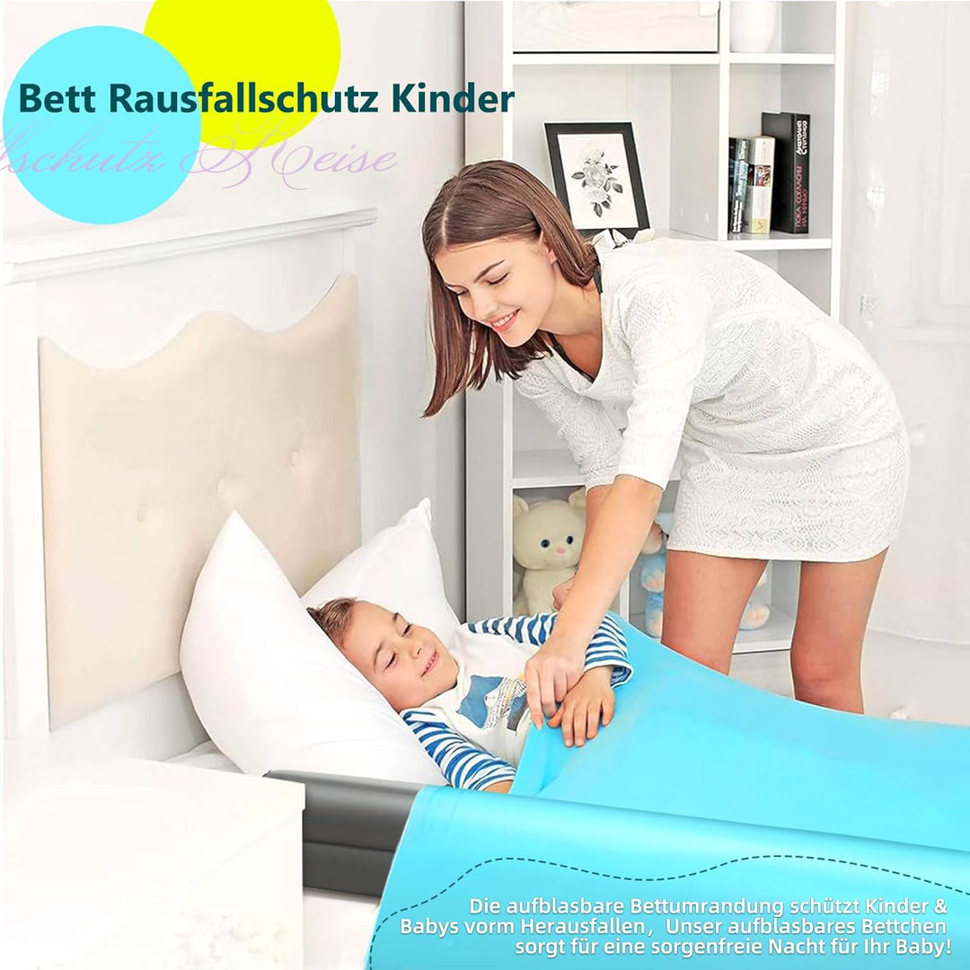 Fwiull Aufblasbarer Rausfallschutz Kinder Bett Reise(130cm),Sicherheitsgeländer für Kinder,Reise Rau
